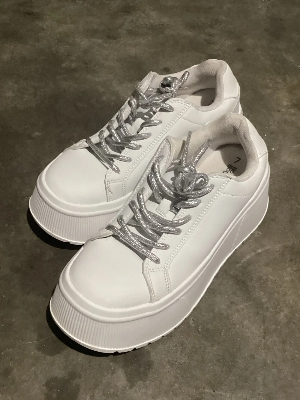 No Boundaries Woman’s Platform White Sneakers with Silver Accents